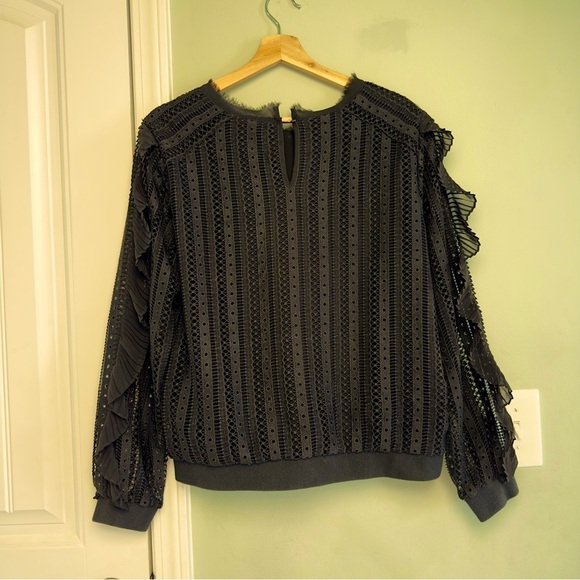 Anthropologie Daniel Rainn Black Lace Pleated Ruffle Blouse Size L - Picture 10 of 12